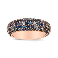 18 Karat Roségold Mehrreihiger blauer Saphir-Ring mit gewölbtem Oberteil