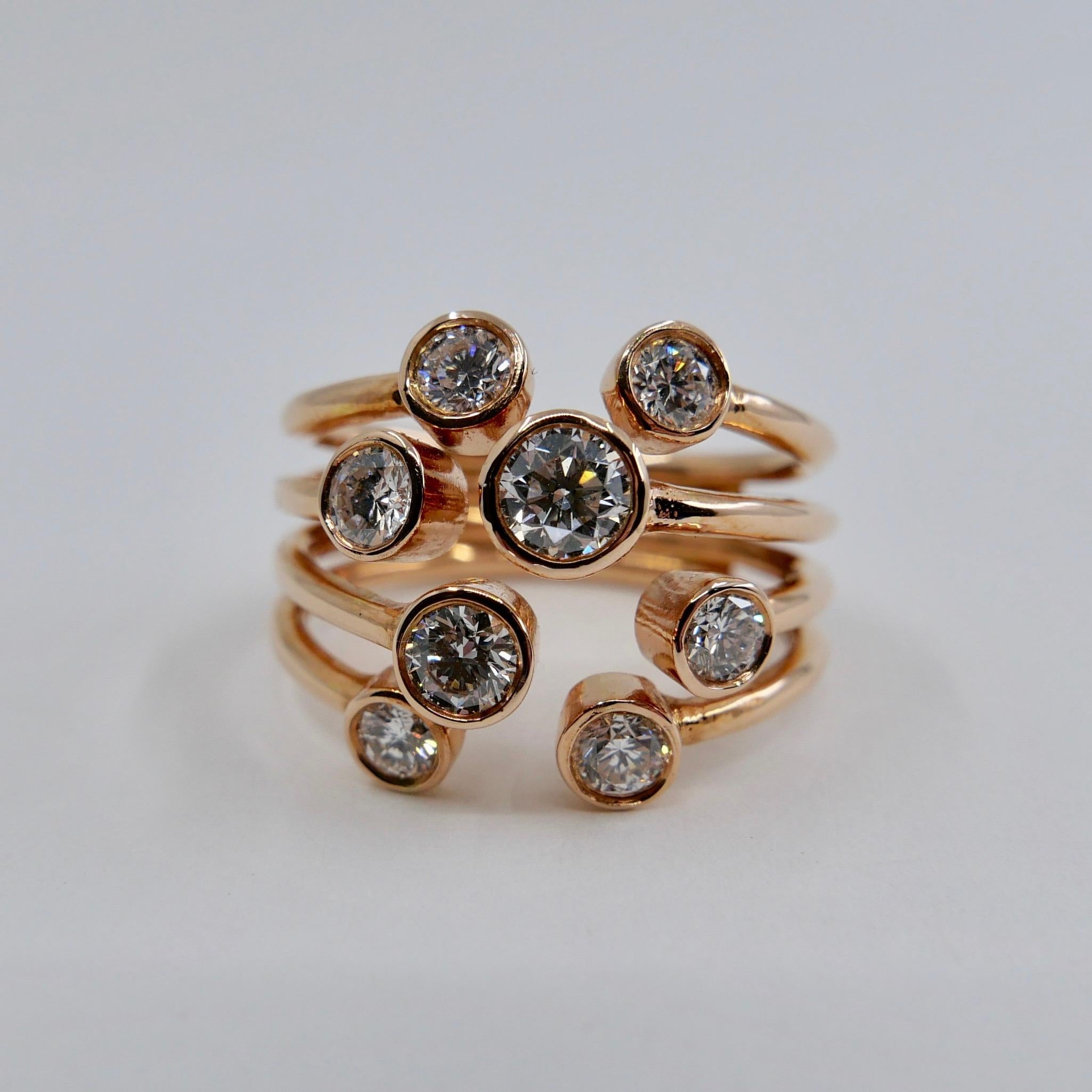 18k Rose Gold Multi-Stone Round Brilliant Diamond cocktail Ring. 1.08 CTW For Sale 5