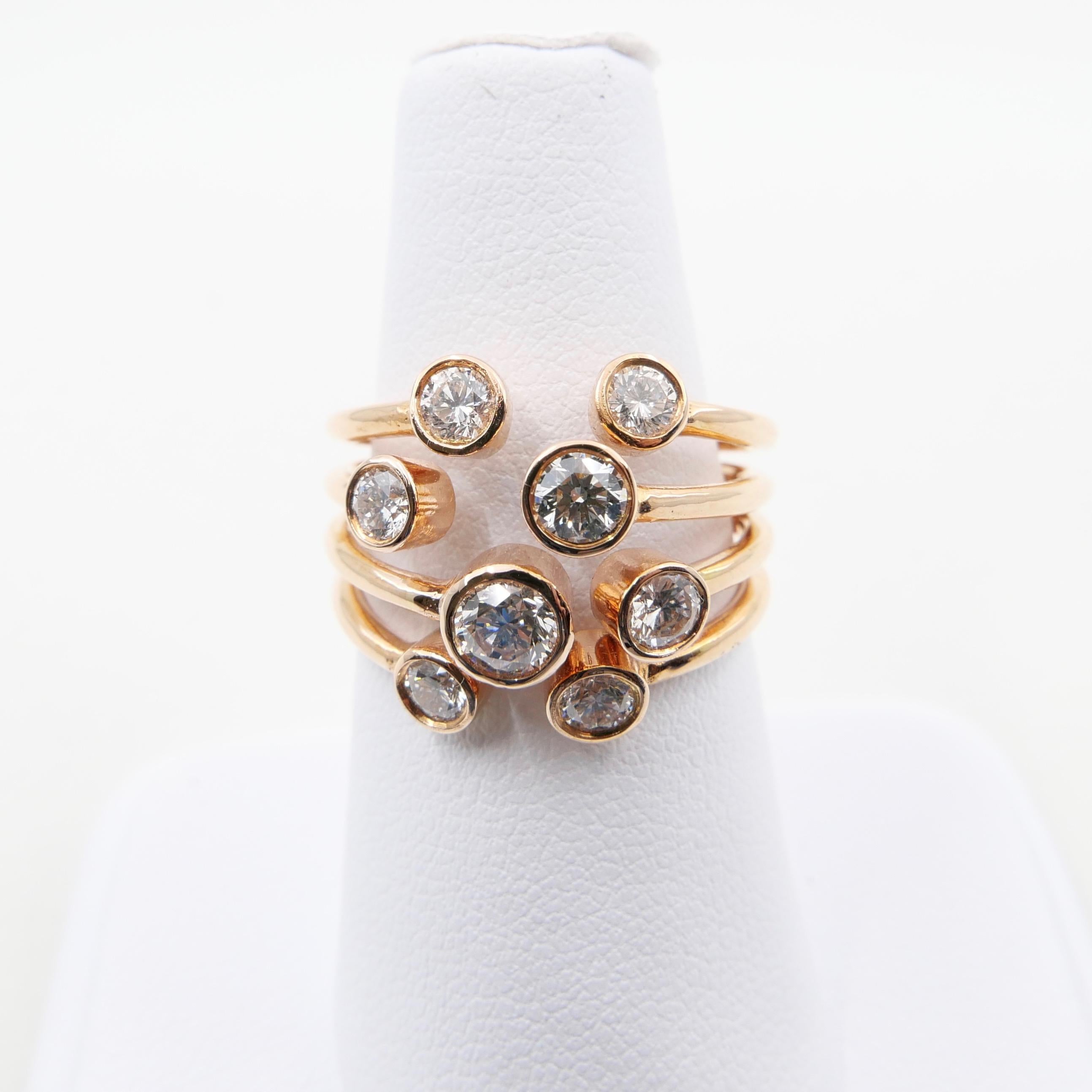 18k Rose Gold Multi-Stone Round Brilliant Diamond cocktail Ring. 1.08 CTW For Sale 6