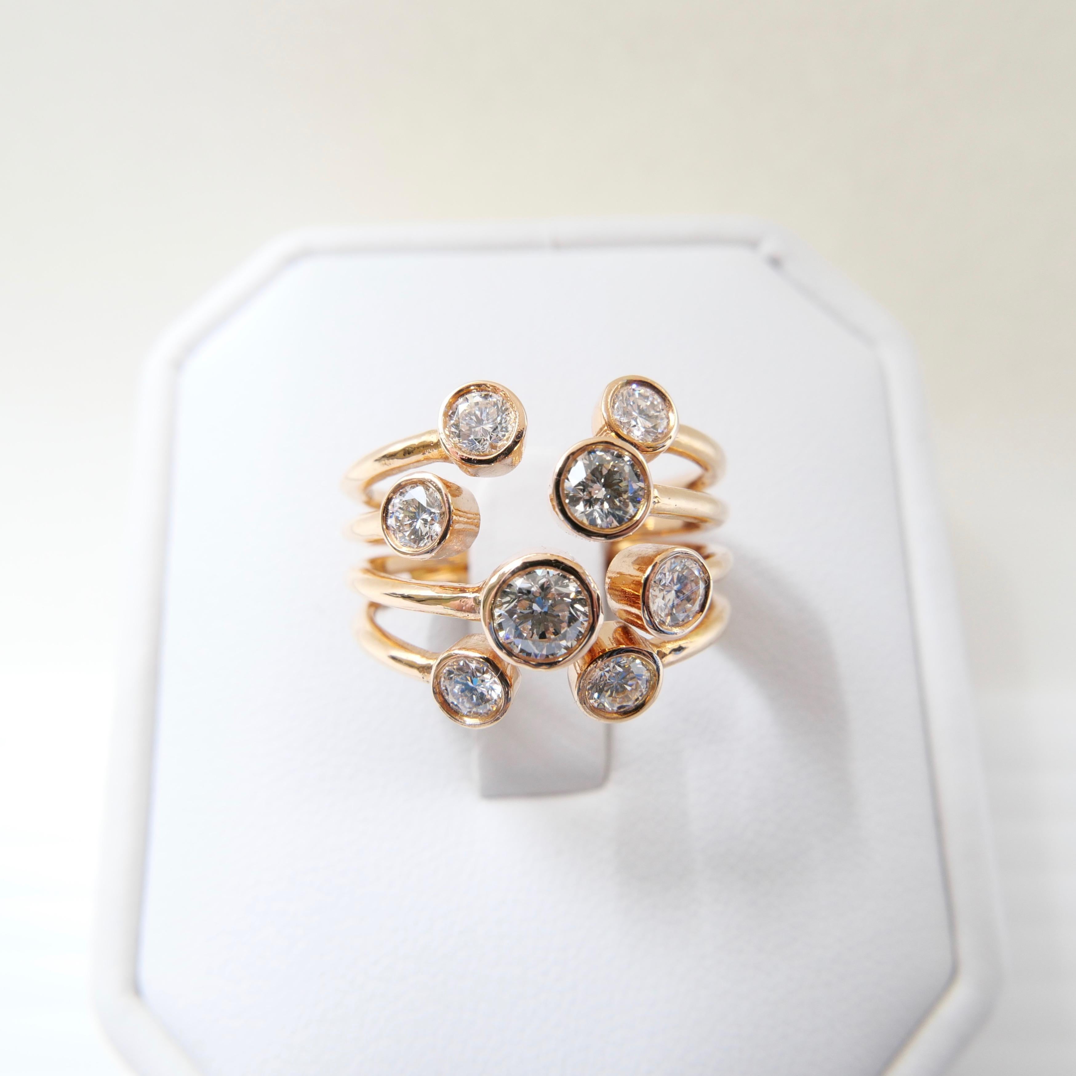 18k Rose Gold Multi-Stone Round Brilliant Diamond cocktail Ring. 1.08 CTW For Sale 7