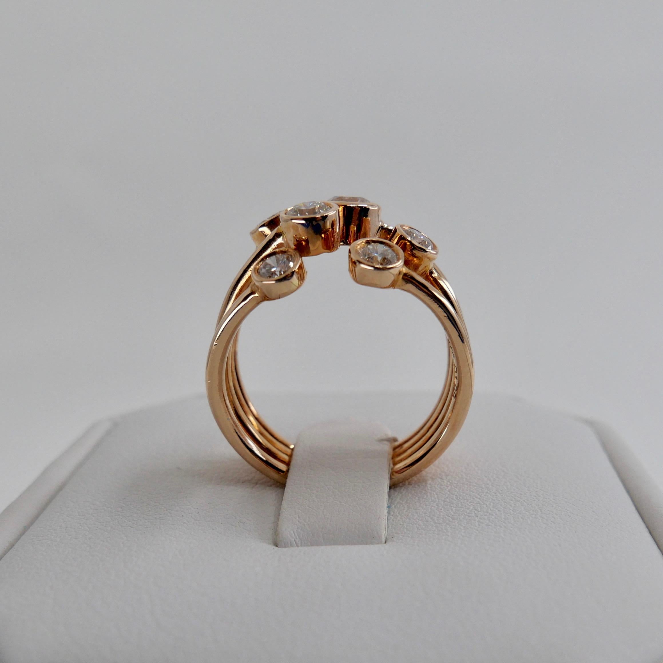 18k Rose Gold Multi-Stone Round Brilliant Diamond cocktail Ring. 1.08 CTW For Sale 8