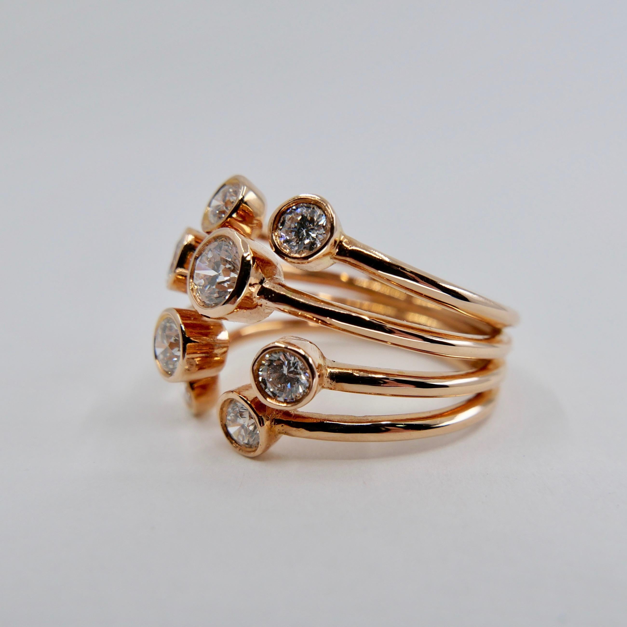 18k Rose Gold Multi-Stone Round Brilliant Diamond cocktail Ring. 1.08 CTW In New Condition For Sale In Hong Kong, HK