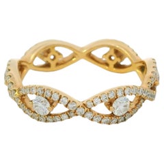 18K Rose Gold Natural 1.03 Carat Round Brilliant Diamond Wavy Ring In Stock