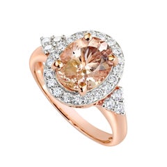 18K Rose Gold Natural 2.41 CT Morganite Halo Cluster Ring 53 Points of Diamonds.