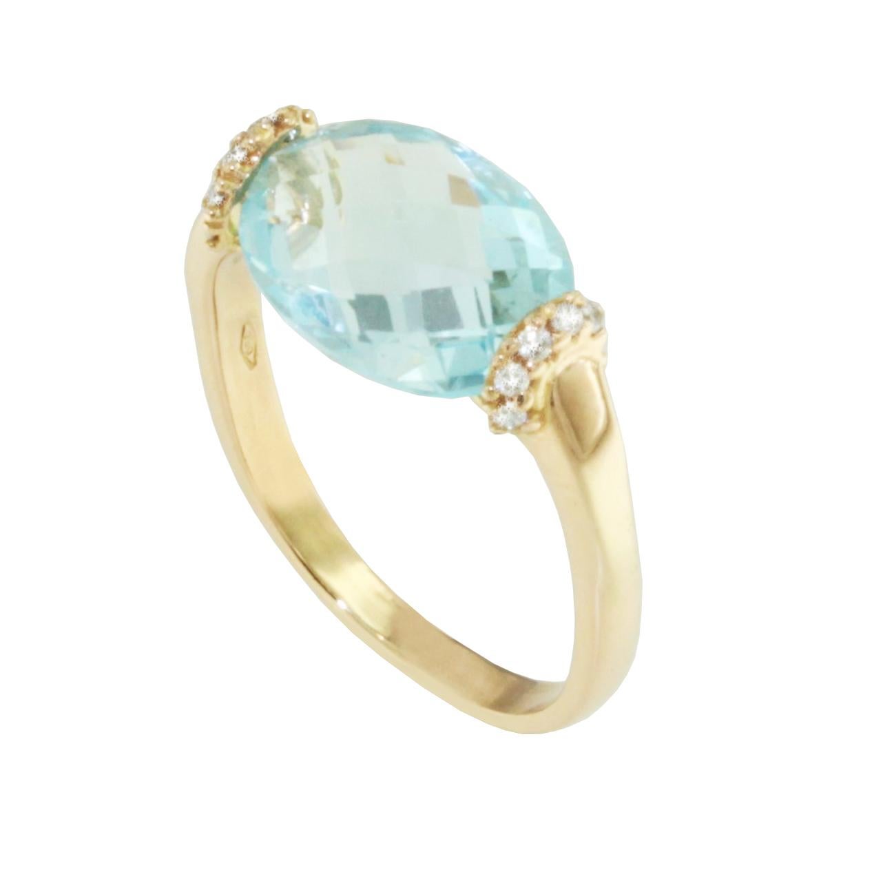 Rose Cut 18k Rose Gold Natural Blue Topaz and White Diamonds Modern Cocktail Ring For Sale
