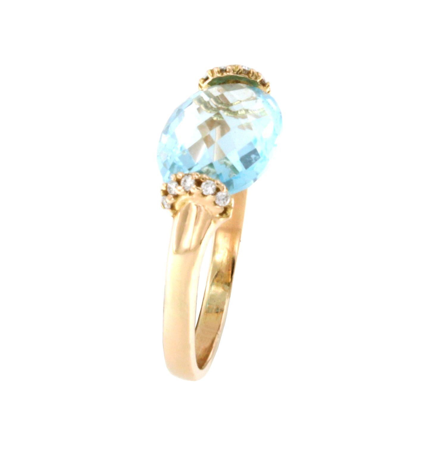 18k Rose Gold Natural Blue Topaz and White Diamonds Modern Cocktail Ring In New Condition For Sale In GALLARATE, IT