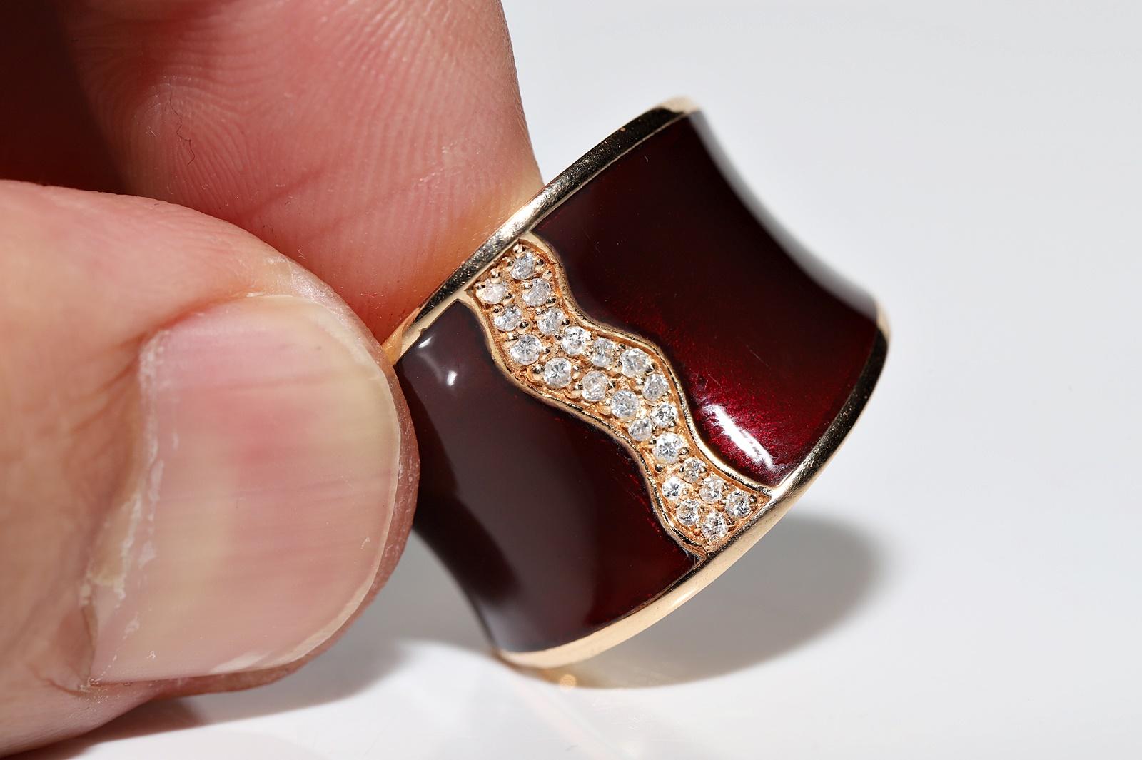 18 Karat Roségold Natürlicher Diamant und Emaille Dekorierter starker Ring im Angebot 7