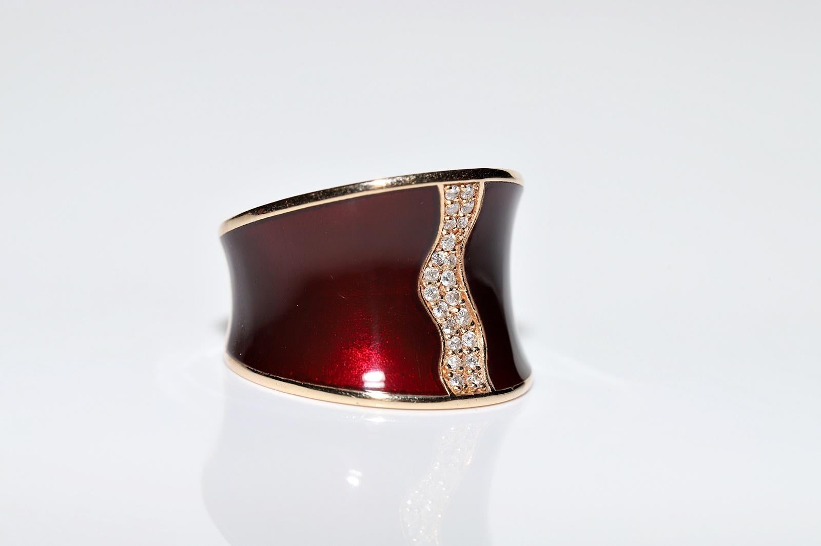 Women's 18k Rose Gold Natural Diamond And Enamel Decorated Strong Ring For Sale