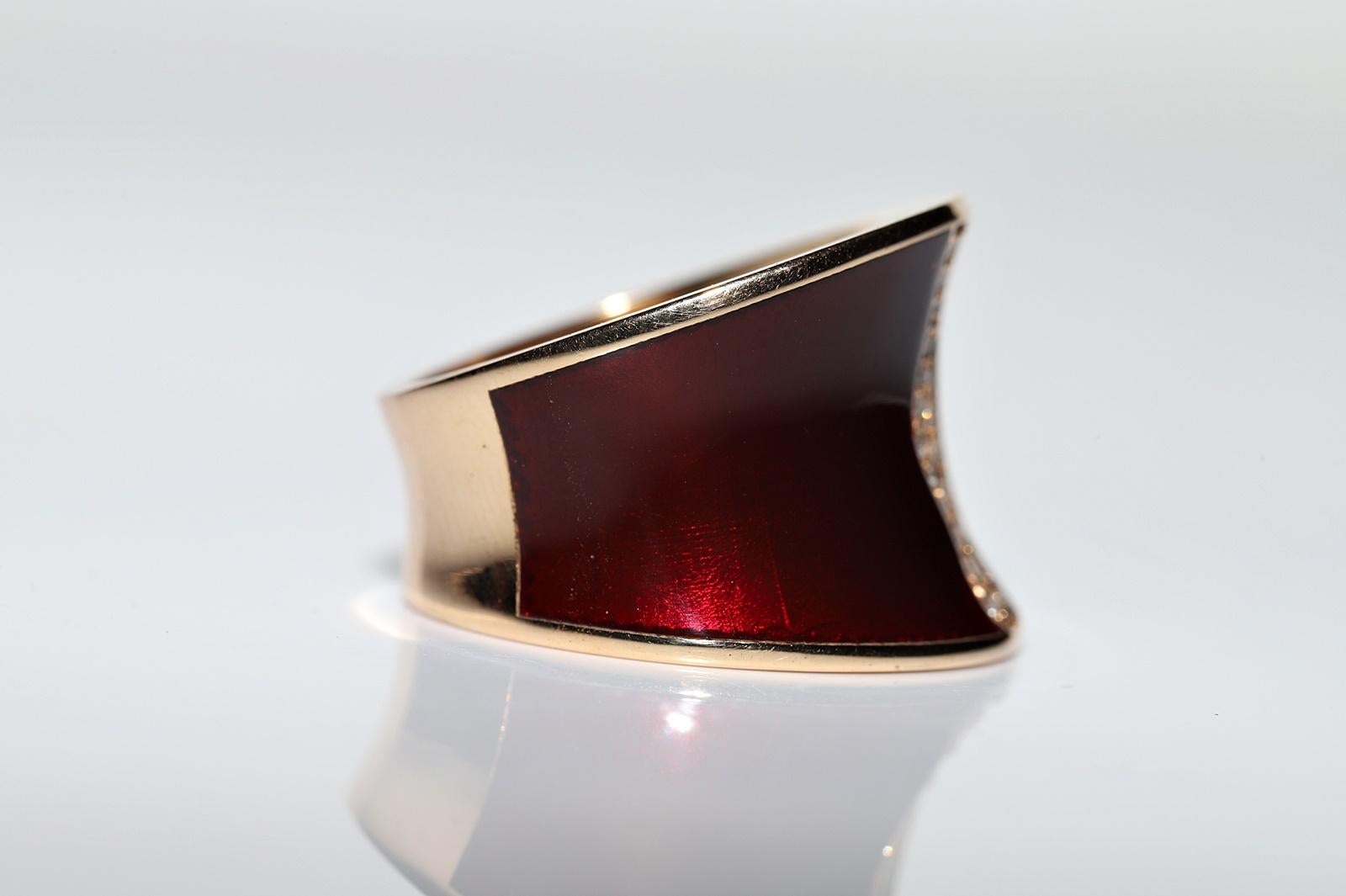 18k Rose Gold Natural Diamond And Enamel Decorated Strong Ring For Sale 1