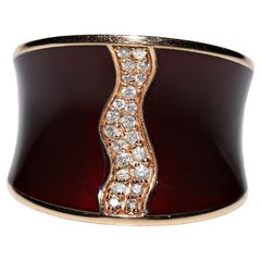Bague solide en or rose 18 carats décorée de diamants naturels et d'émail
