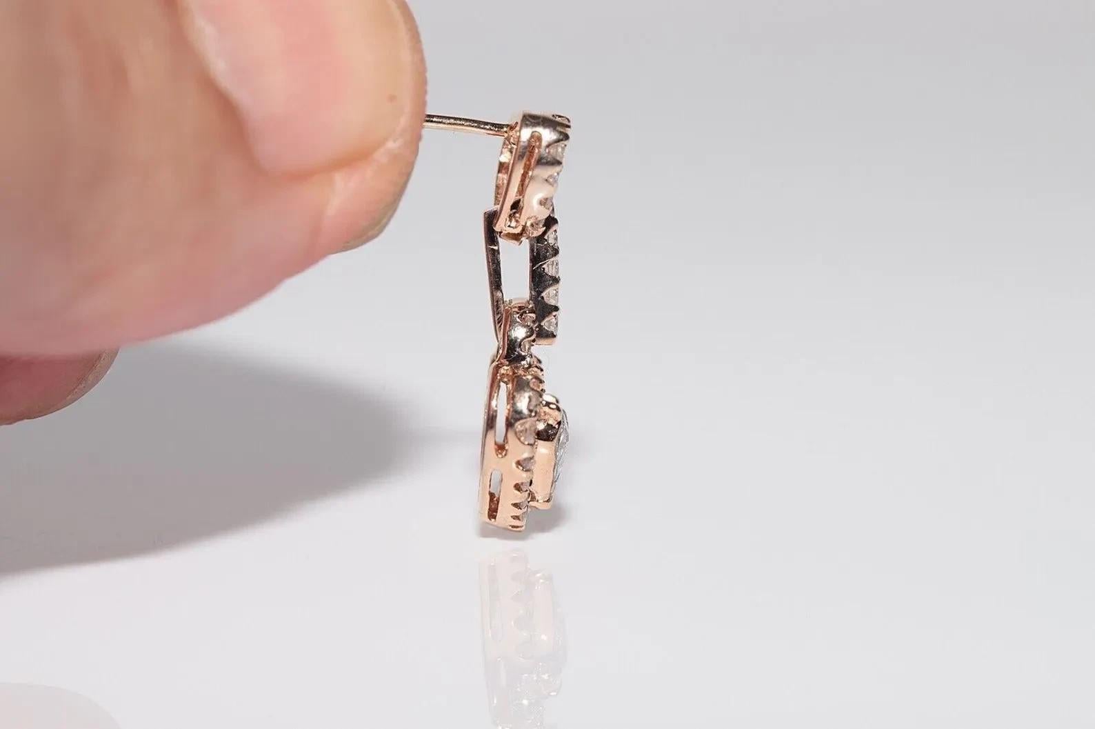 Taille brillant Boucle d'oreille pendante en or rose 18k ornée de diamants naturels en forme de coeur en vente