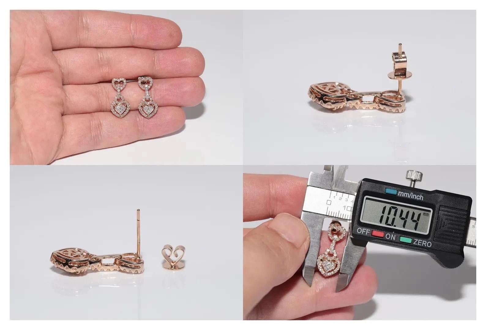 Boucle d'oreille pendante en or rose 18k ornée de diamants naturels en forme de coeur Pour femmes en vente