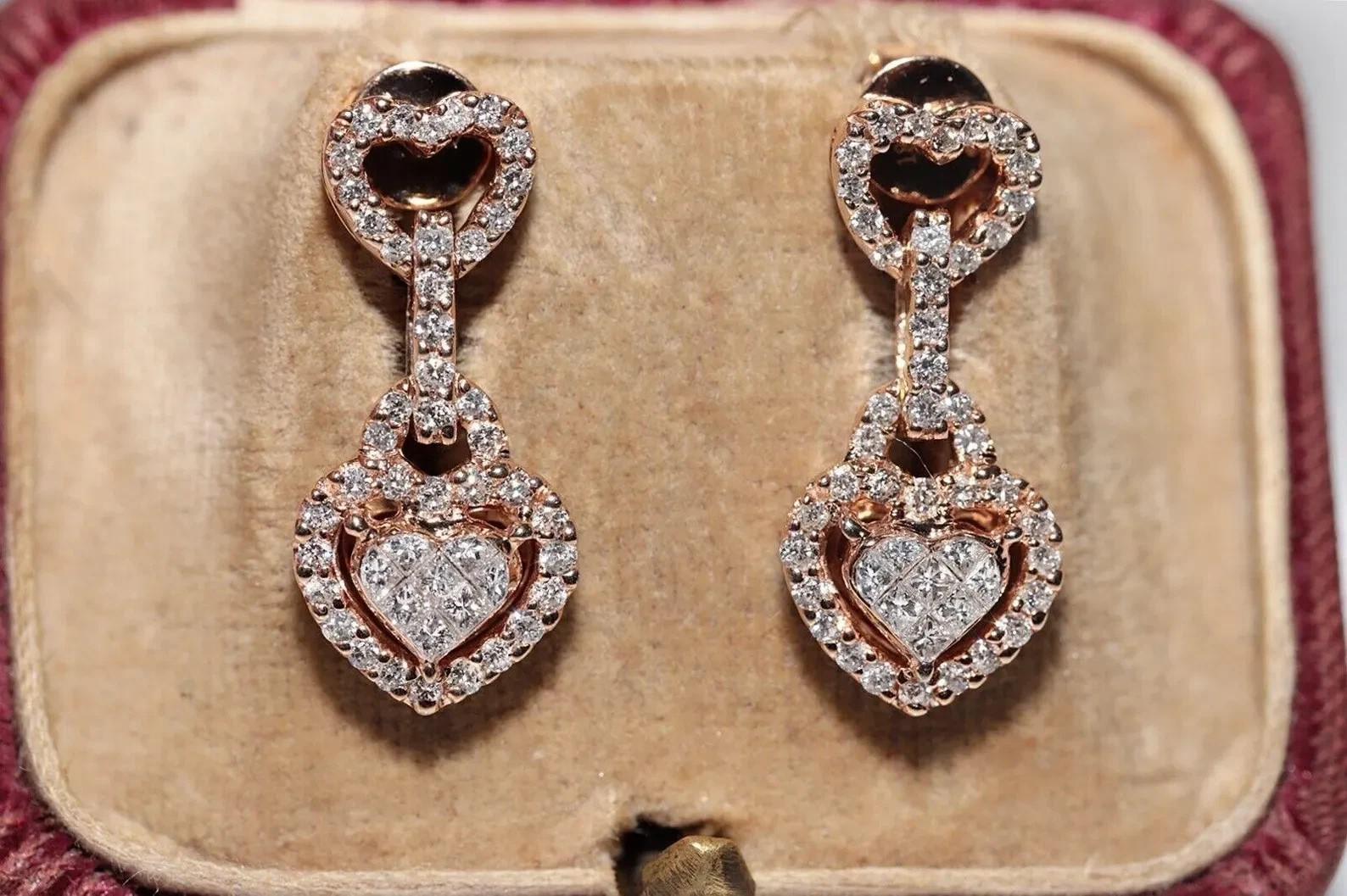 18k Rose Gold Natural Diamond Decorated Heart Drop Earring