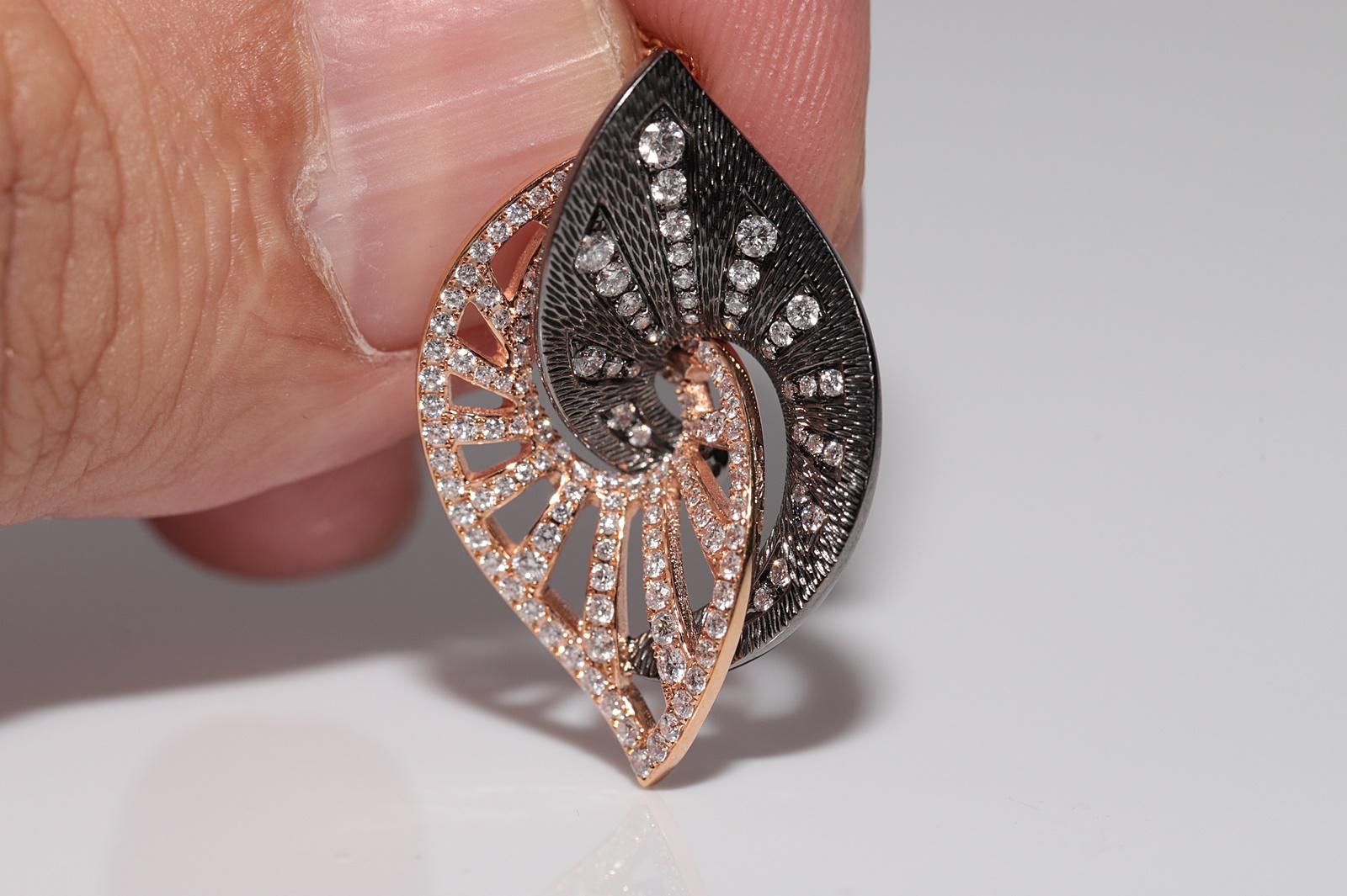 Collier pendentif style feuille en or rose 18 carats décoré de diamants naturels Bon état - En vente à Fatih/İstanbul, 34