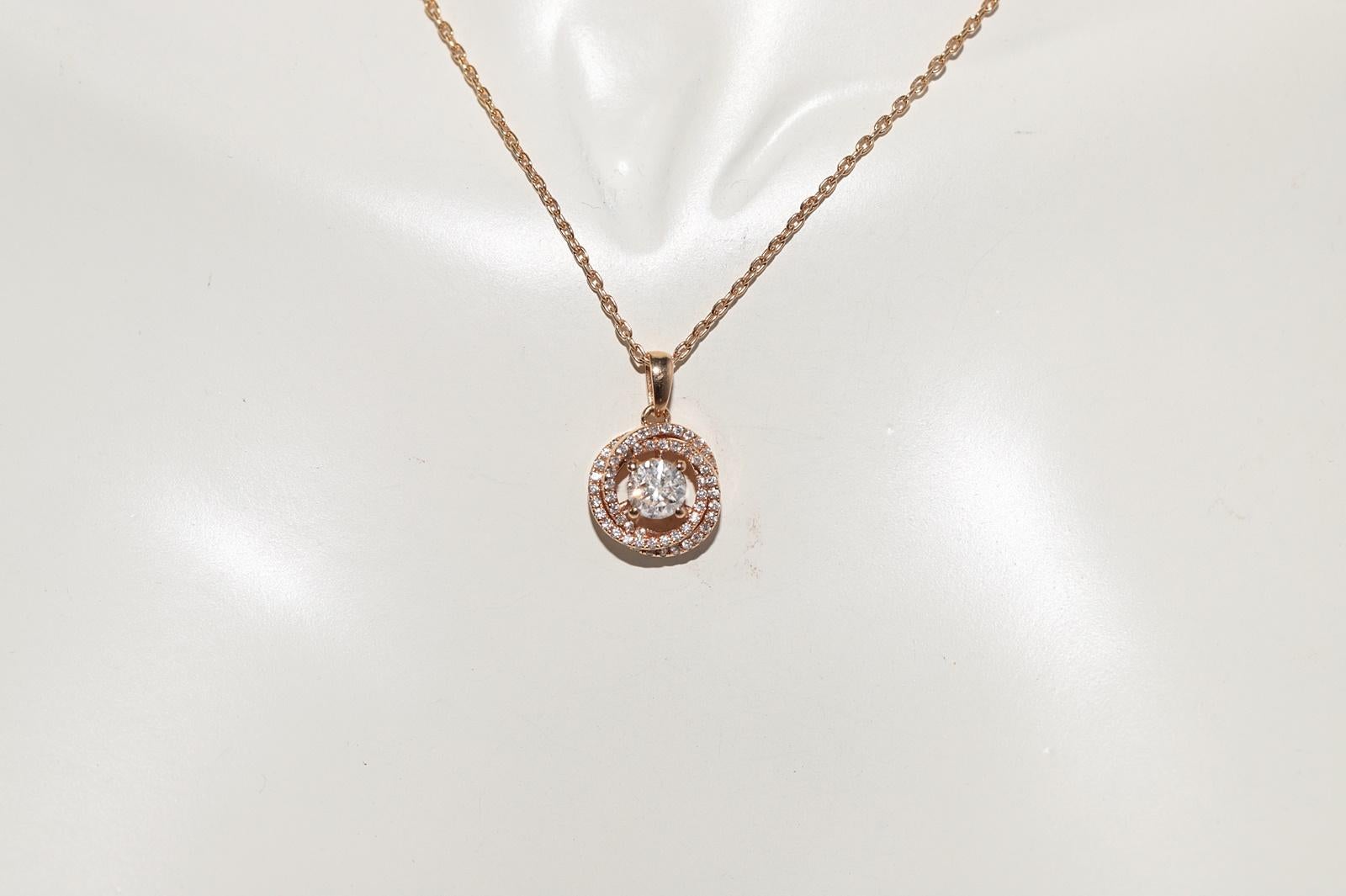 Taille brillant Collier pendentif décoré de diamants naturels en or rose 18 carats en vente