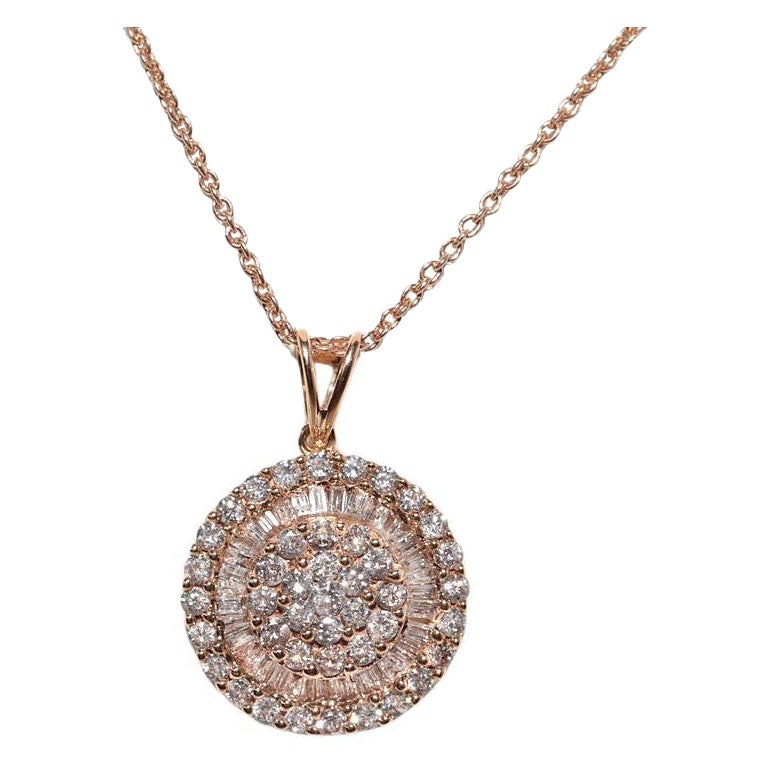 Collier en or rose 18k avec pendentif orné de diamants naturels de forme ronde