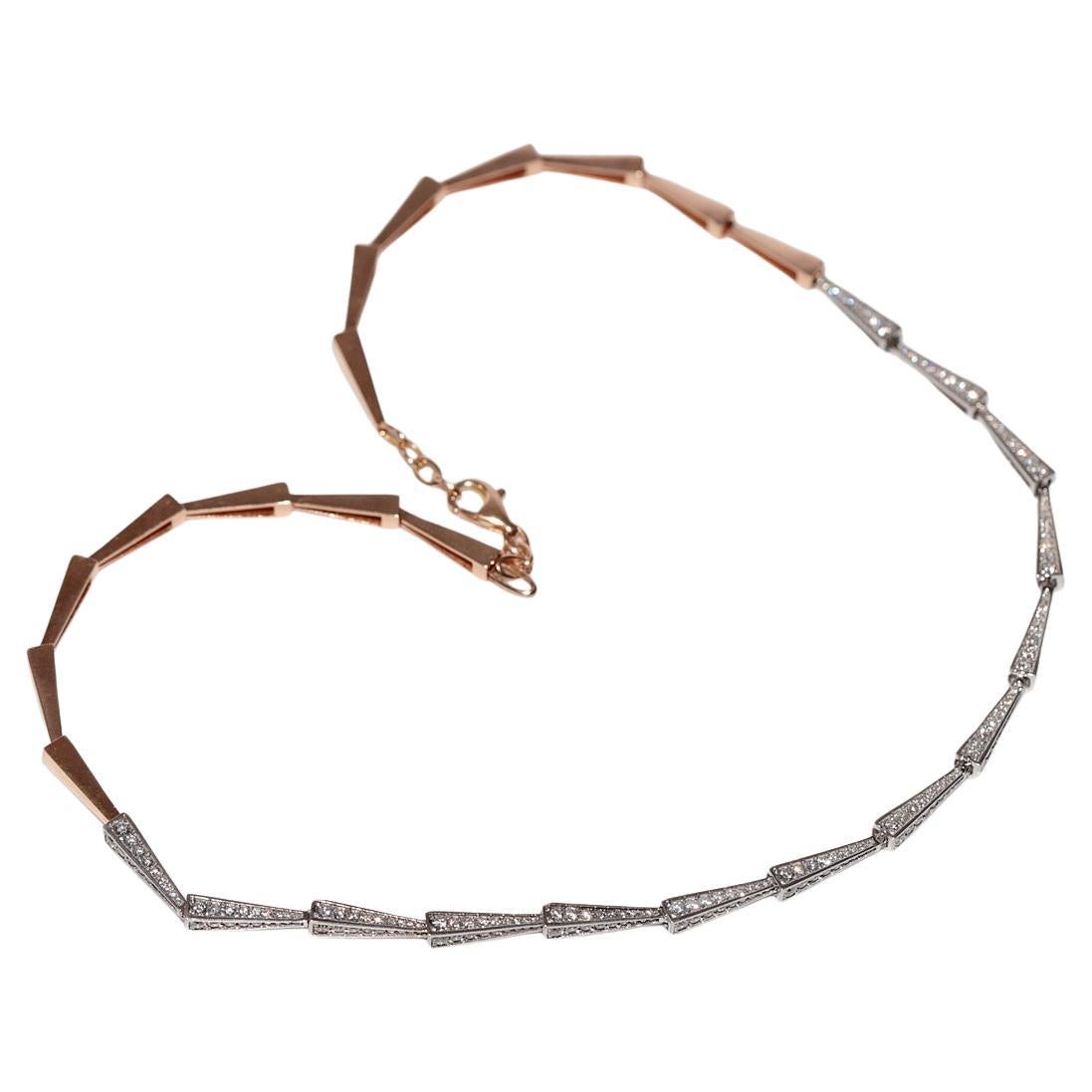 18k Rose Gold Natural Diamond Decorated Pretty Necklace For Sale