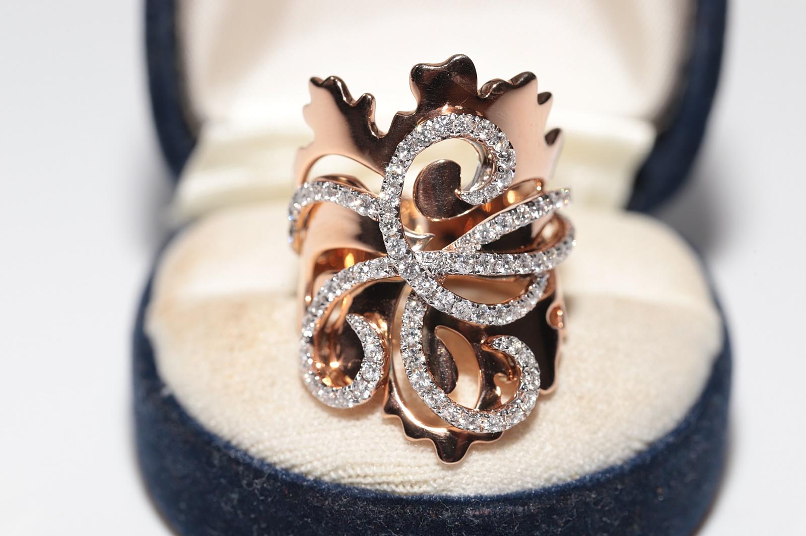 18 Karat Roségold Natürlicher Diamant Dekorierter starker großer Tank-Ring im Angebot 1