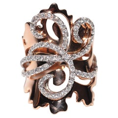 Anello con diamante naturale in oro rosa 18 carati decorato con un forte Bigli