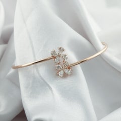 18K Rose Gold Natural Diamond Floral Open Bangle Bracelet SI H-I 1.37 Carat