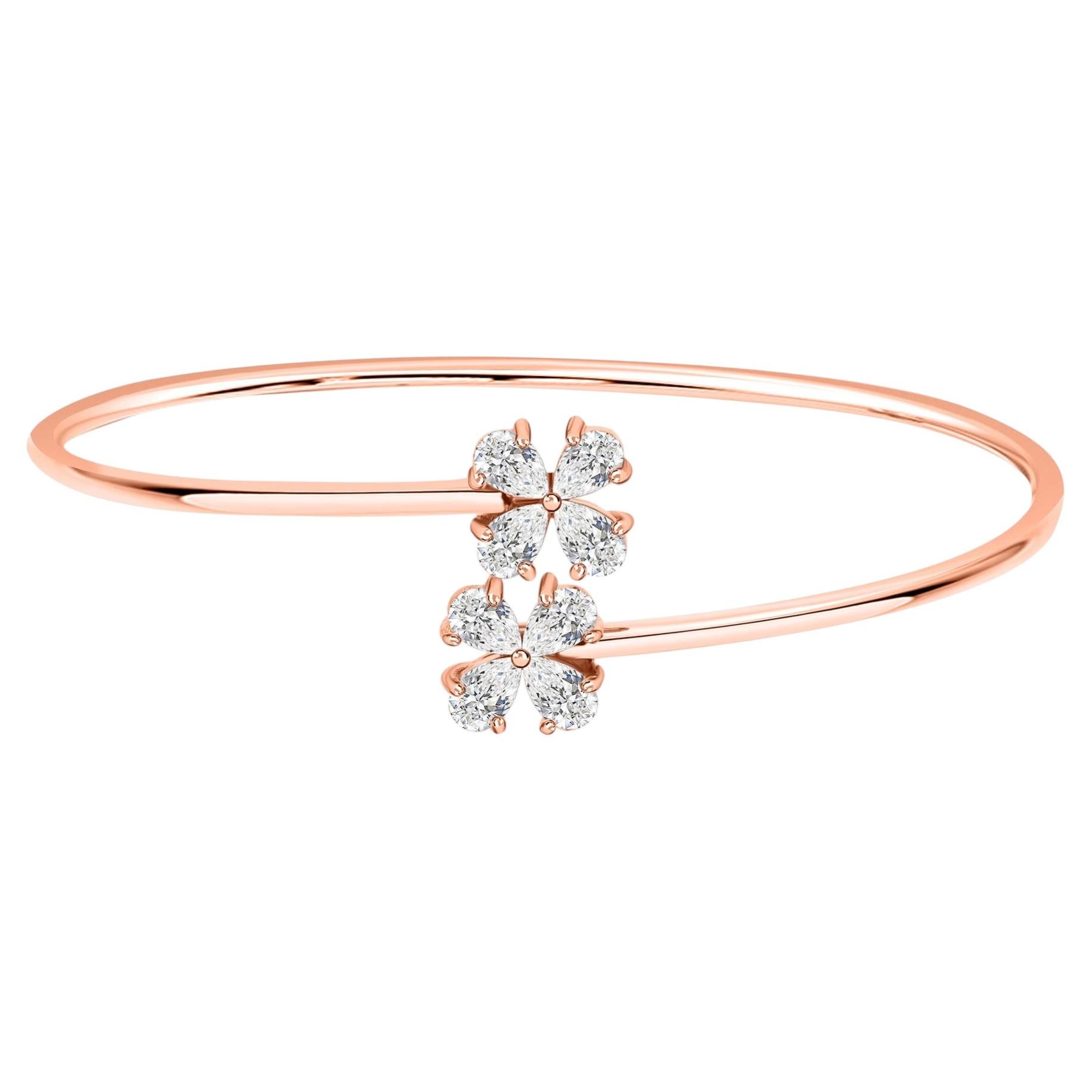 Armreif aus 18 Karat Roségold mit natürlichen Diamanten in Blumenform, offen, SI H-I, 1,37 Karat