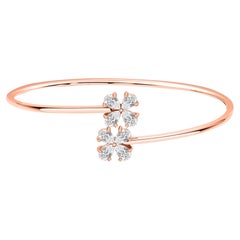 18K Rose Gold Natural Diamond Floral Open Bangle Bracelet SI H-I 1.37 Carat