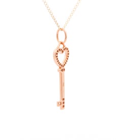 18k Rose Gold Natural Diamond Key To My Heart Pendant Necklace