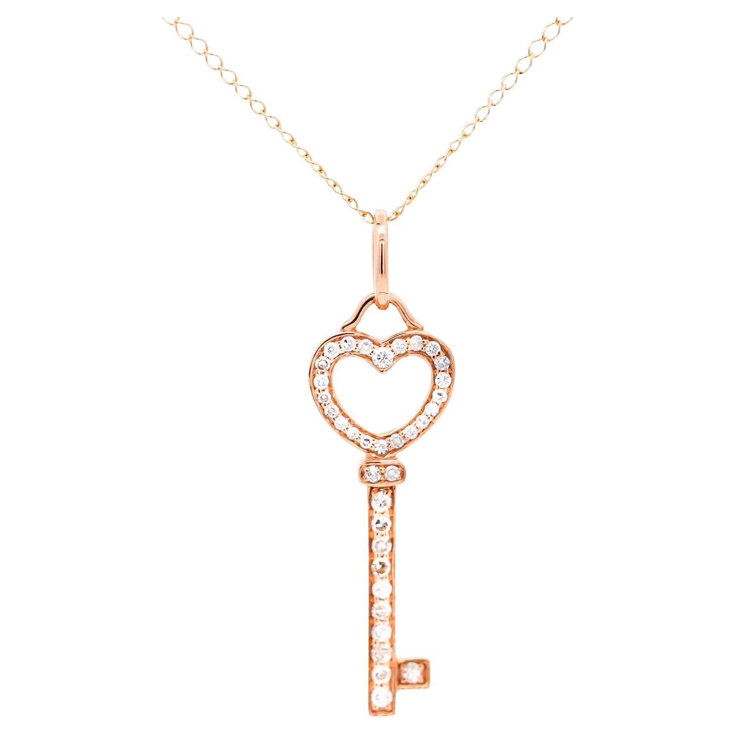 18k Rose Gold Natural Diamond Key To My Heart Pendant Necklace For Sale