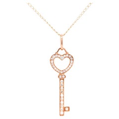 Halskette mit Anhänger, 18 Karat Roségold Natürlicher Diamant Schlüssel zu meinem Herz