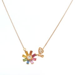 18K Rose Gold Natural Diamond & Multi Colored Sapphire Charm Necklace In Stock
