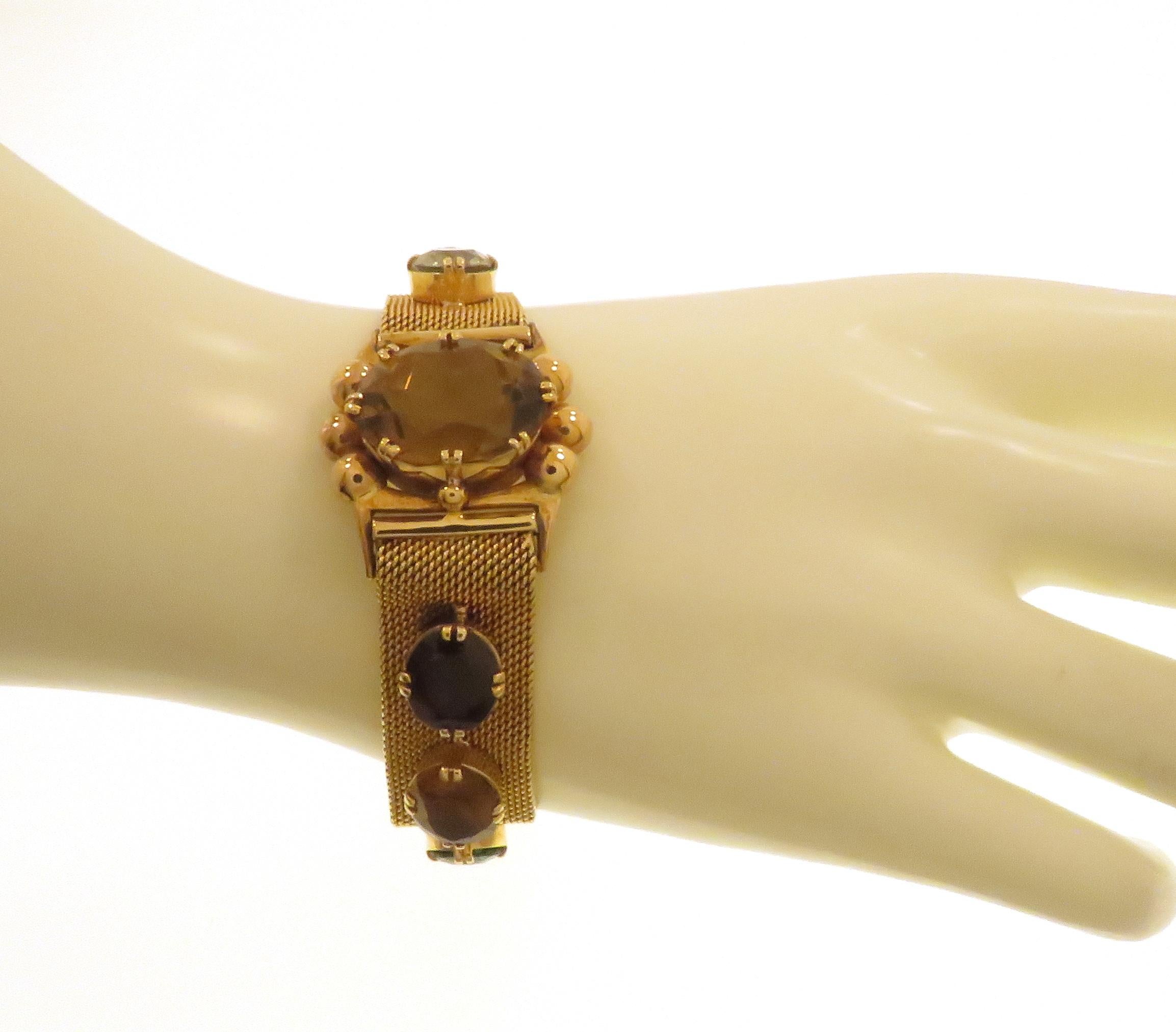Retro 18k Rose Gold Natural Gemstones Bracelet For Sale