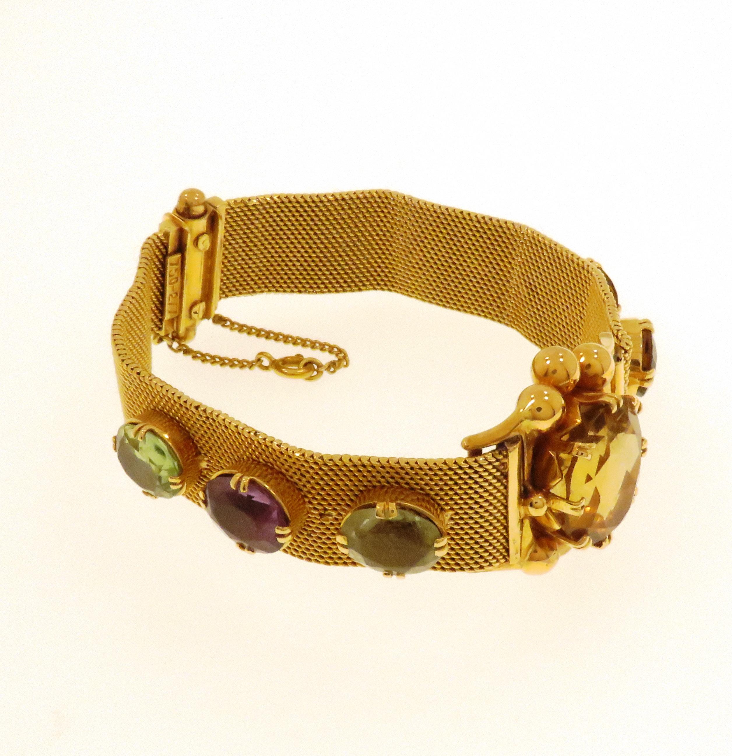 18k Rose Gold Natural Gemstones Bracelet In Excellent Condition For Sale In Milano, IT