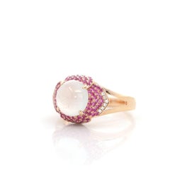 18k Rose Gold Natural Ice Jadeite Engagement Ring With Diamonds and Ruby