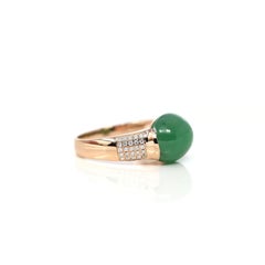 18k Rose Gold Natural Imperial Green Oval Jadeite Jade Engagement Ring Diamonds