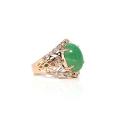 18k Rose Gold Natural Imperial Green Oval Jadeite Jade Engagement Ring Diamonds