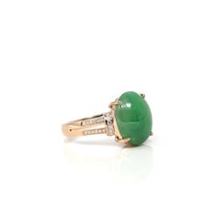 18k Rose Gold Natural Imperial Green Oval Jadeite Jade Engagement Ring Diamonds
