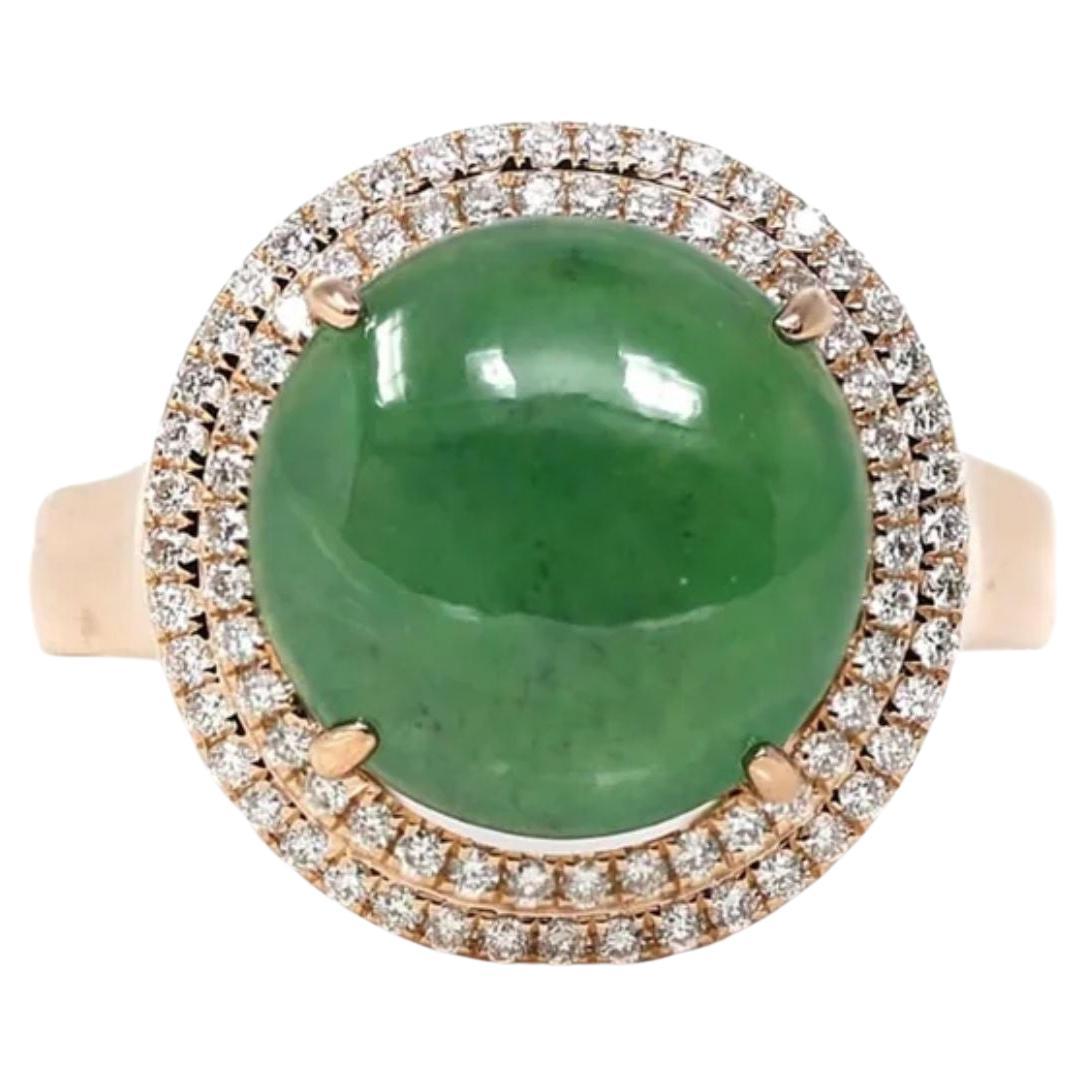 18 Karat Roségold Natürlicher kaiserlich-grüner ovaler Jadeit Jade Verlobungsring Diamanten