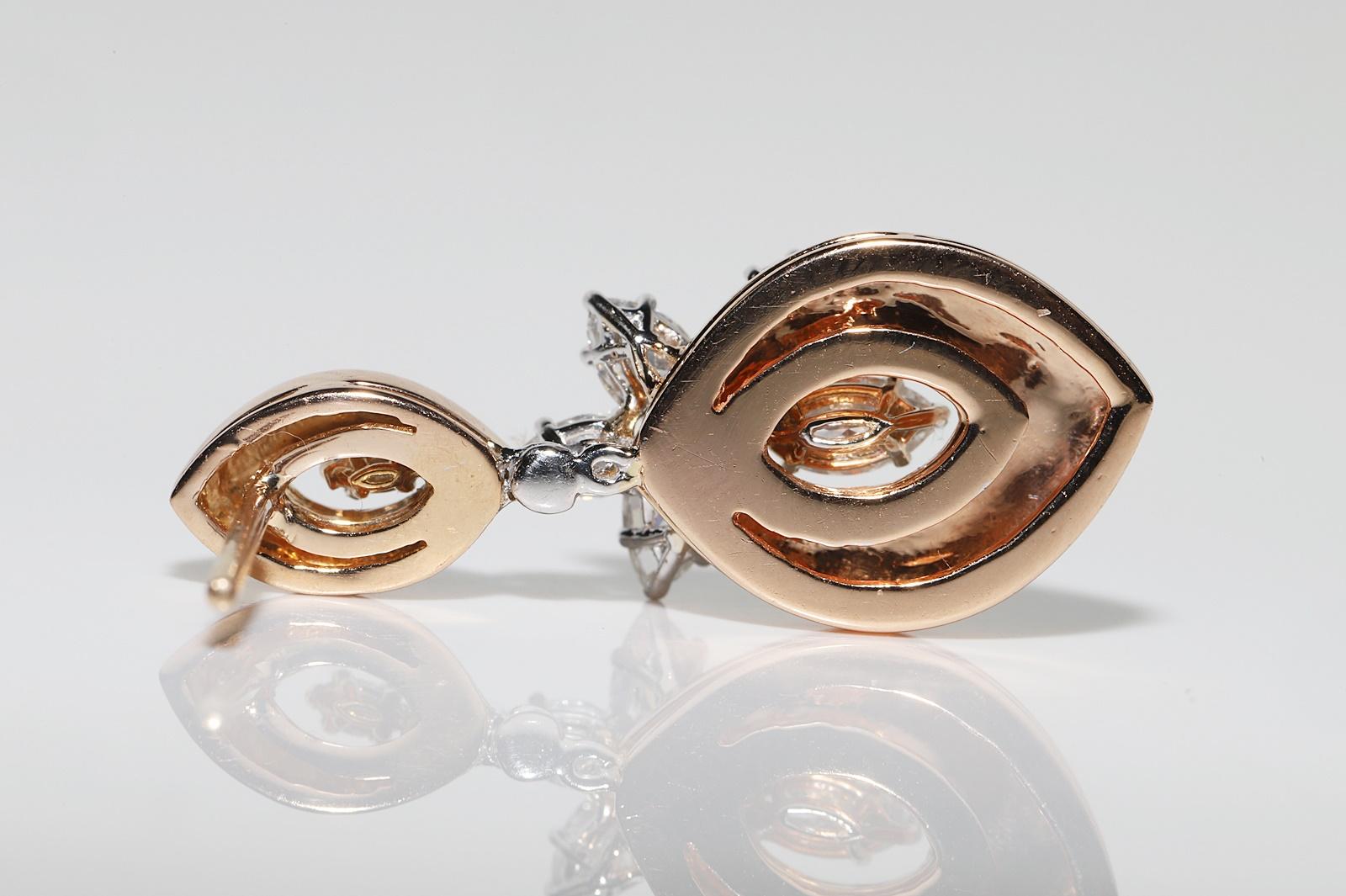 18 Karat Roségold Natürlicher Marquise-Schliff Diamant Dekorierter Tropfenohrring im Angebot 4