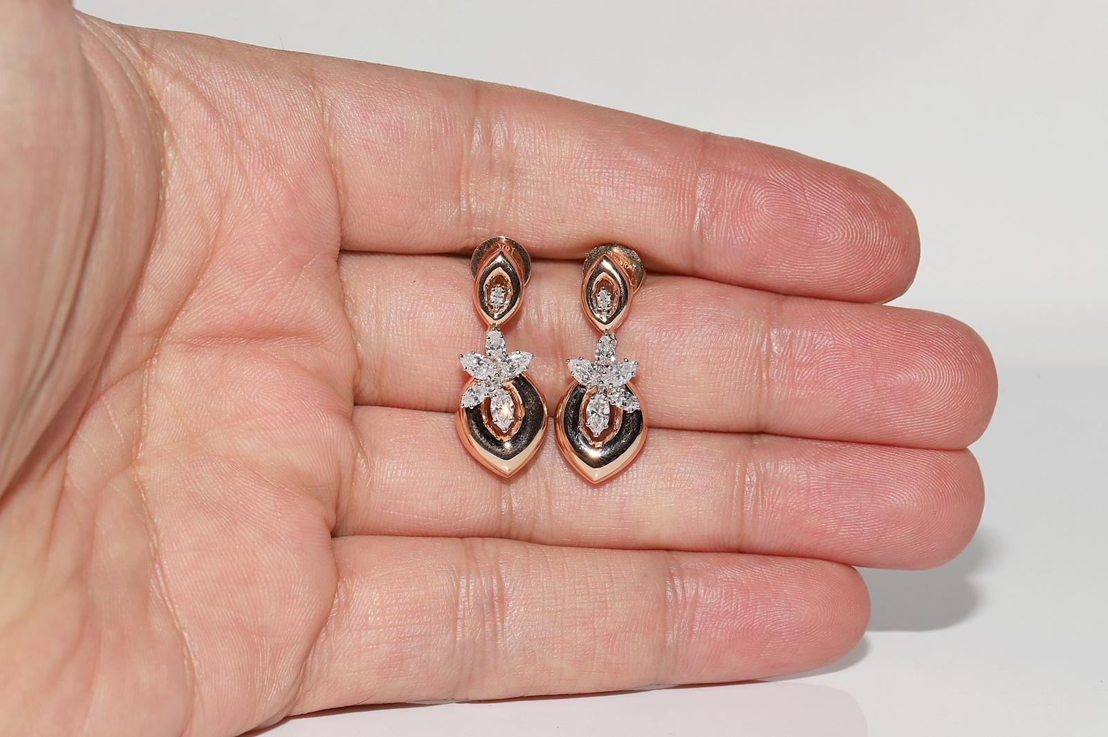 18 Karat Roségold Natürlicher Marquise-Schliff Diamant Dekorierter Tropfenohrring im Angebot 5