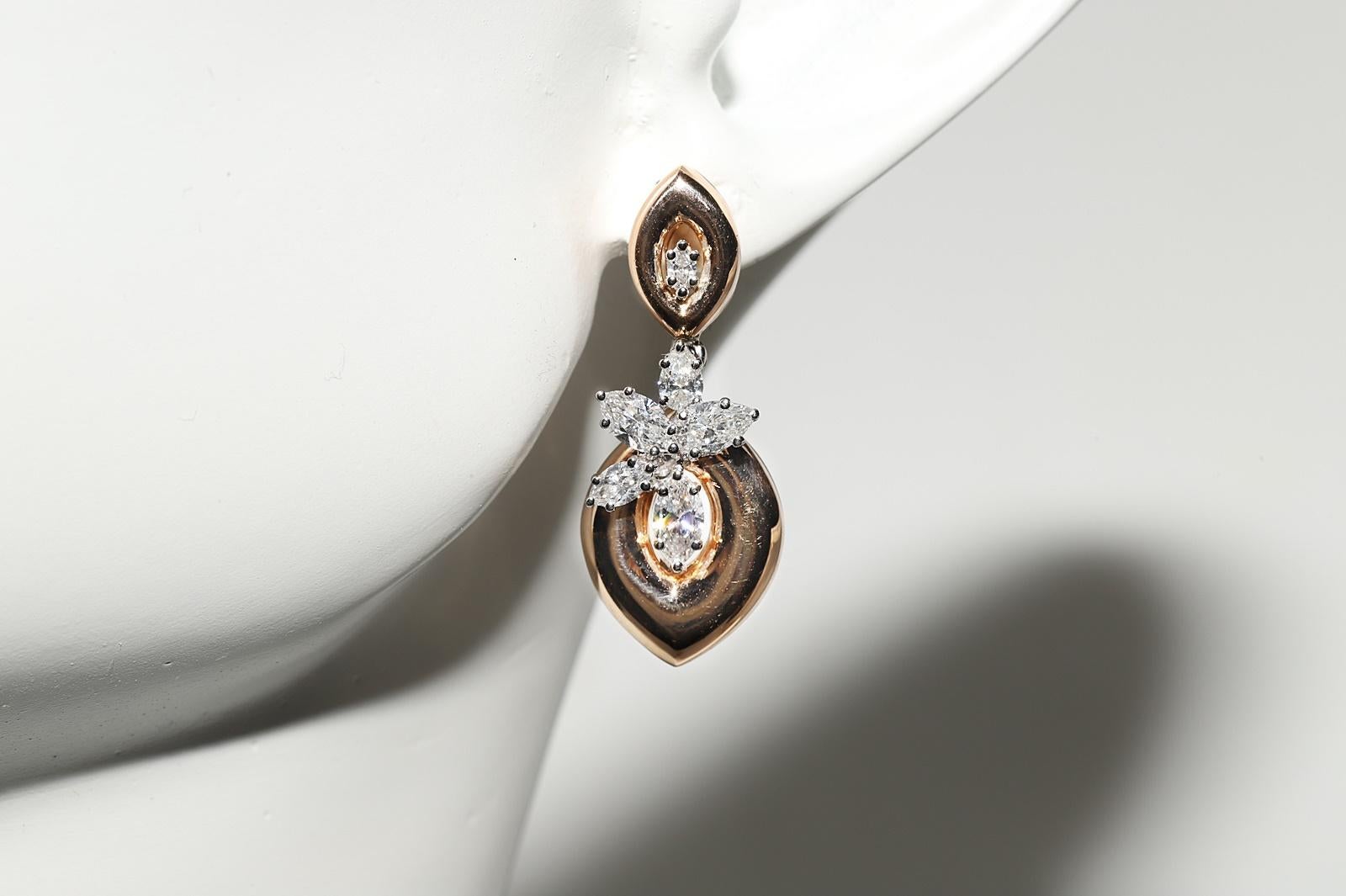 18 Karat Roségold Natürlicher Marquise-Schliff Diamant Dekorierter Tropfenohrring im Angebot 9