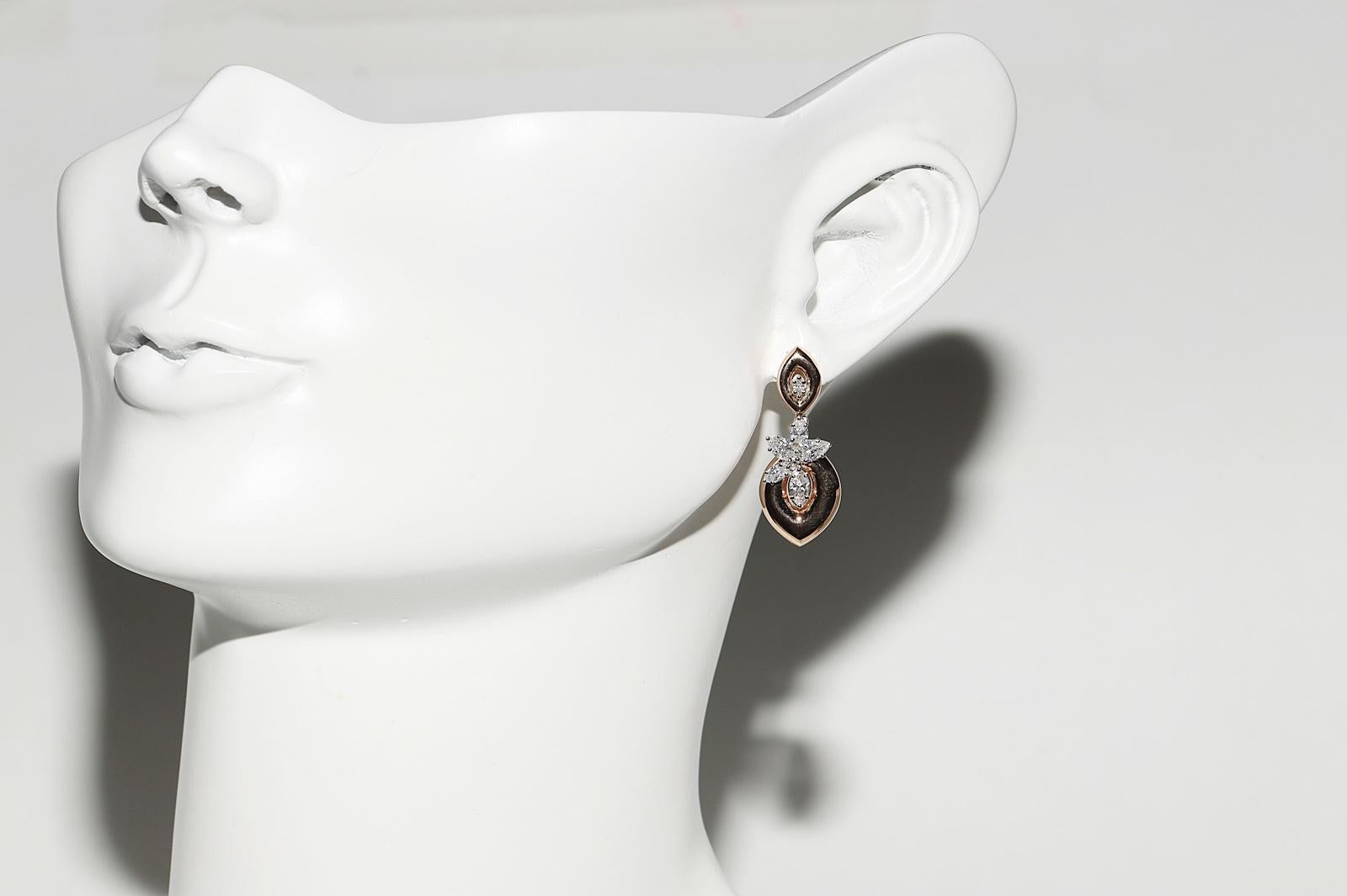 18 Karat Roségold Natürlicher Marquise-Schliff Diamant Dekorierter Tropfenohrring im Angebot 10