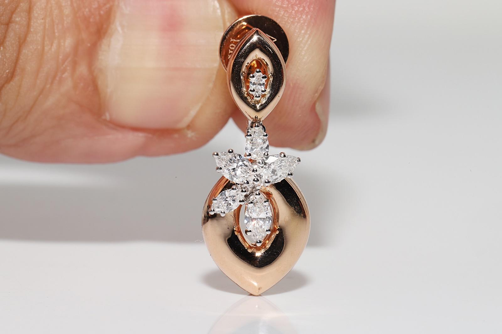 18 Karat Roségold Natürlicher Marquise-Schliff Diamant Dekorierter Tropfenohrring Damen im Angebot