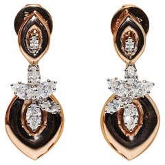 Pendants d'oreilles en or rose 18 carats décorés de diamants naturels taille marquise