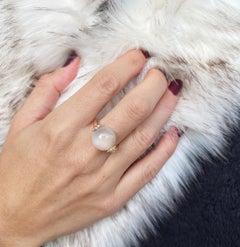 18k Rose Gold Natural MoonStone White Diamonds  Modern Cocktail Design Ring