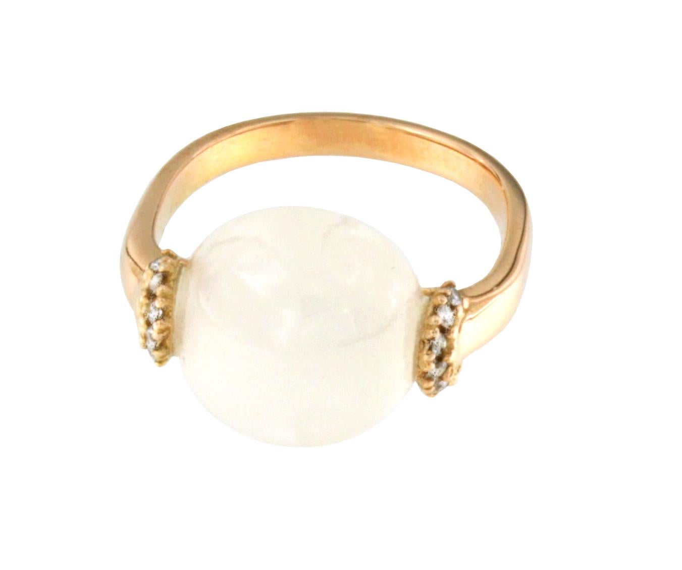 Rose Cut 18k Rose Gold Natural MoonStone White Diamonds  Modern Cocktail Design Ring For Sale