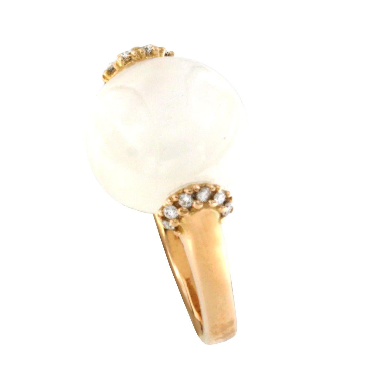 18k Rose Gold Natural MoonStone White Diamonds  Modern Cocktail Design Ring In New Condition For Sale In GALLARATE, IT