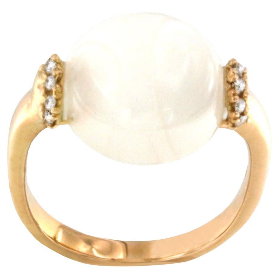 18k Rose Gold Natural MoonStone White Diamonds  Modern Cocktail Design Ring