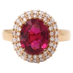 18k Rose Gold Natural Red Tourmaline with Diamonds Halo Ring