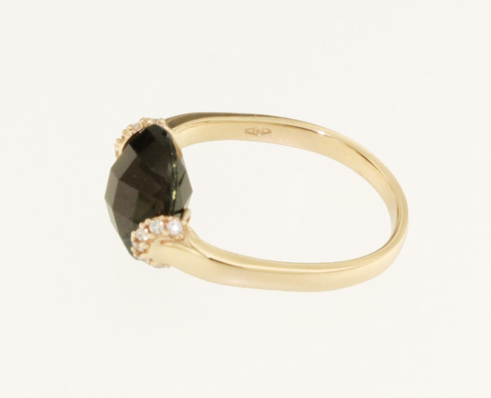 18k Rose Gold Natural Smoke Qurartz and White Diamonds Modern Cocktail Ring In New Condition For Sale In GALLARATE, IT
