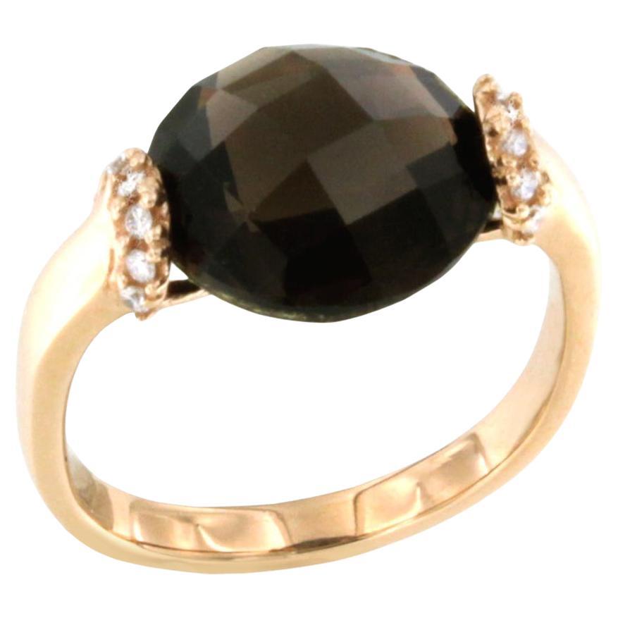 18k Rose Gold Natural Smoke Qurartz and White Diamonds Modern Cocktail Ring For Sale